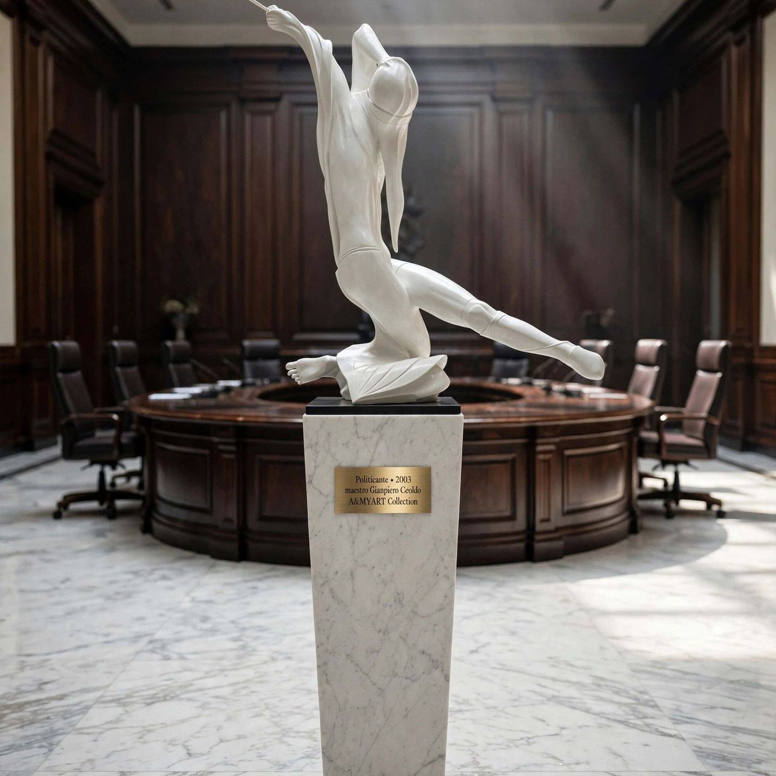 Pietro Ceoldo “Politicante,” Italian Contemporary White Lacquered Wood Sculpture photo buy