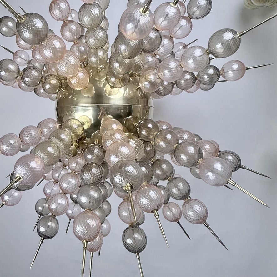 Messing en balloton Murano glas sputnik kroonluchter, eind 20e eeuw photo vinterior