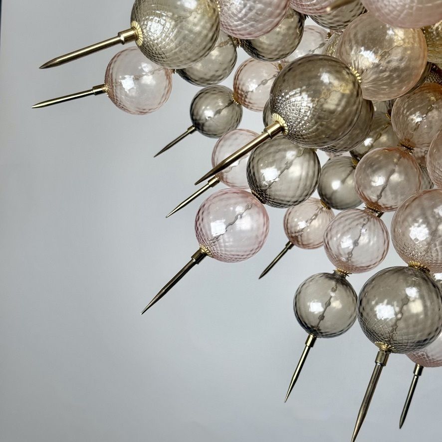 photo for sale Messing en balloton Murano glas sputnik kroonluchter, eind 20e eeuw