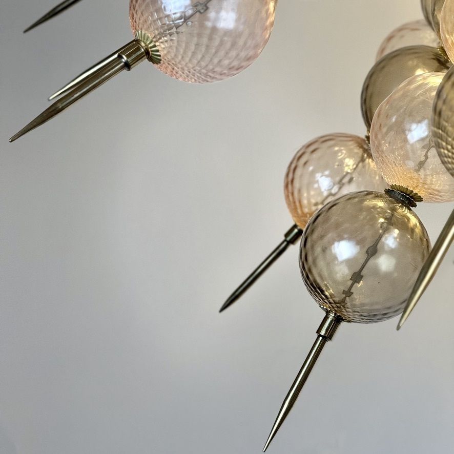 Verlichting Messing en balloton Murano glas sputnik kroonluchter, eind 20e eeuw photo