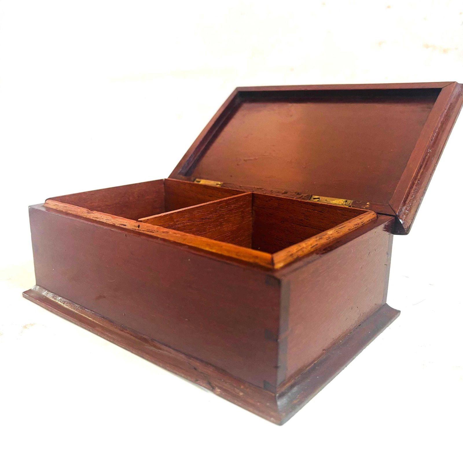 photo for sale Antique Mahogany Two Compartment Box – Original Tobacco Humidor, Ideal Desk Organiser Or Keepsake Box
