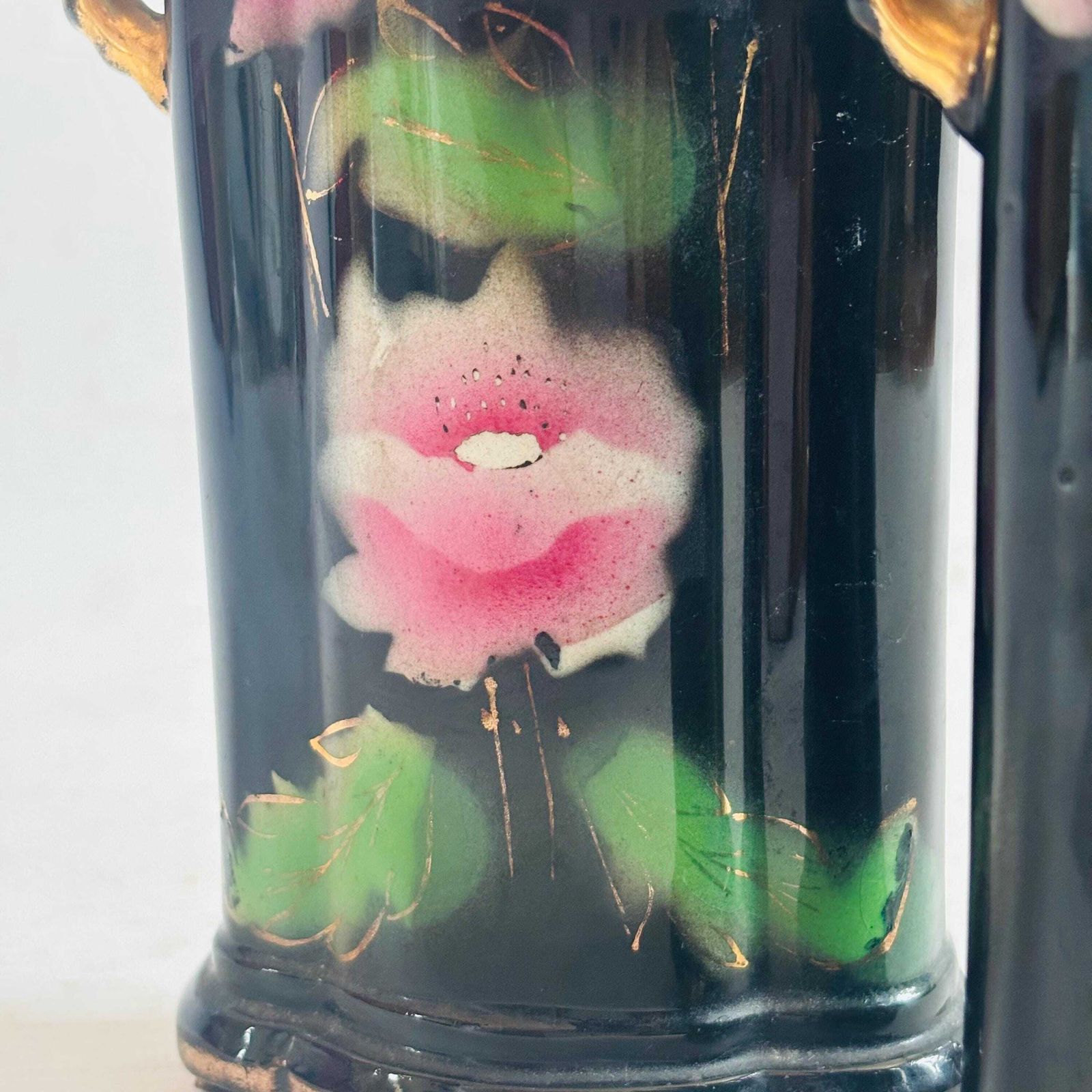 photo furniture Antique Pair Of Winterton Ware Black Floral Spill Vases C.1920