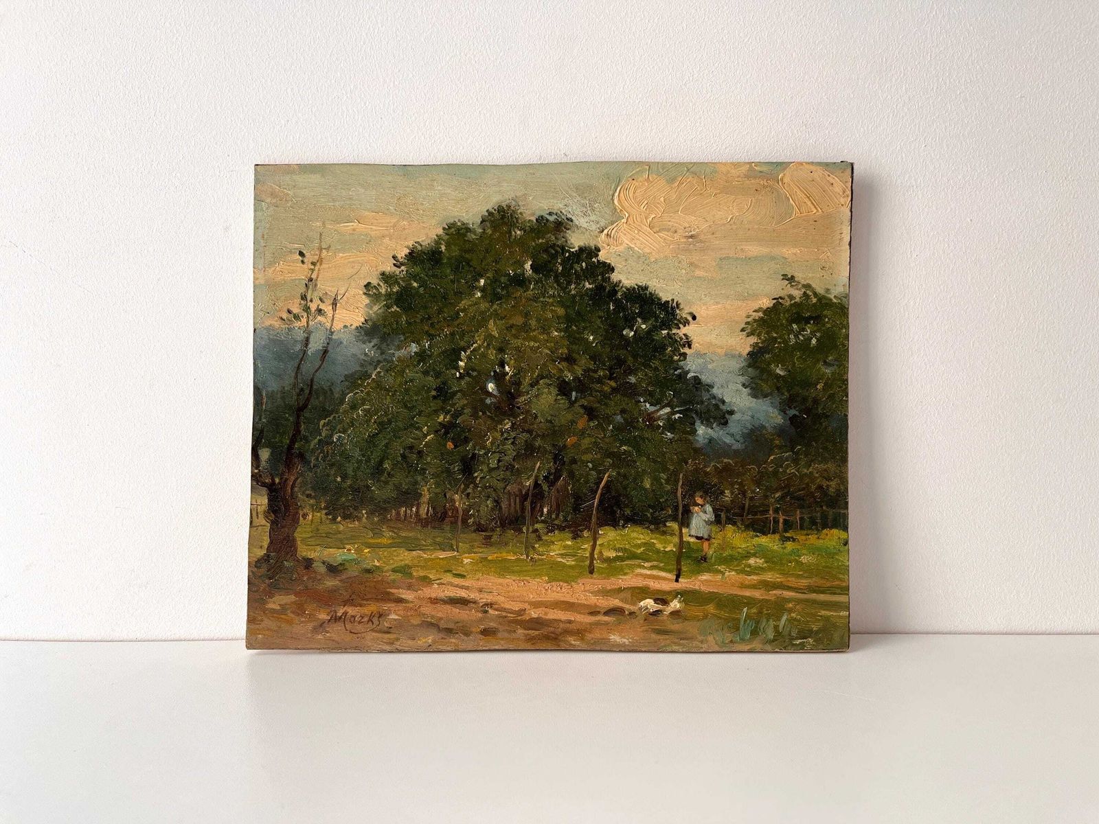 Antique Oil On Cardboard Of A French Countryside Landscape, Rural Scene Painting Signed Ferdinand Marks