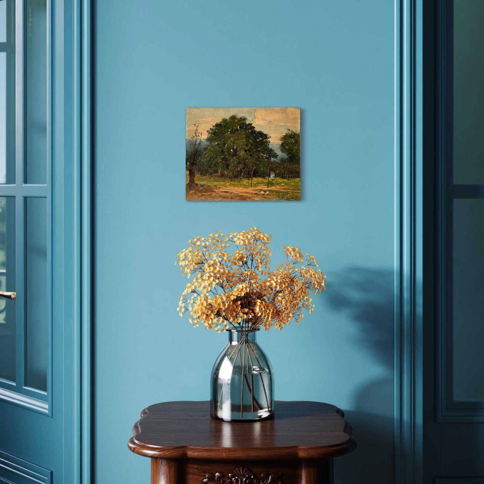 Antique Oil On Cardboard Of A French Countryside Landscape, Rural Scene Painting Signed Ferdinand Marks photo furniture