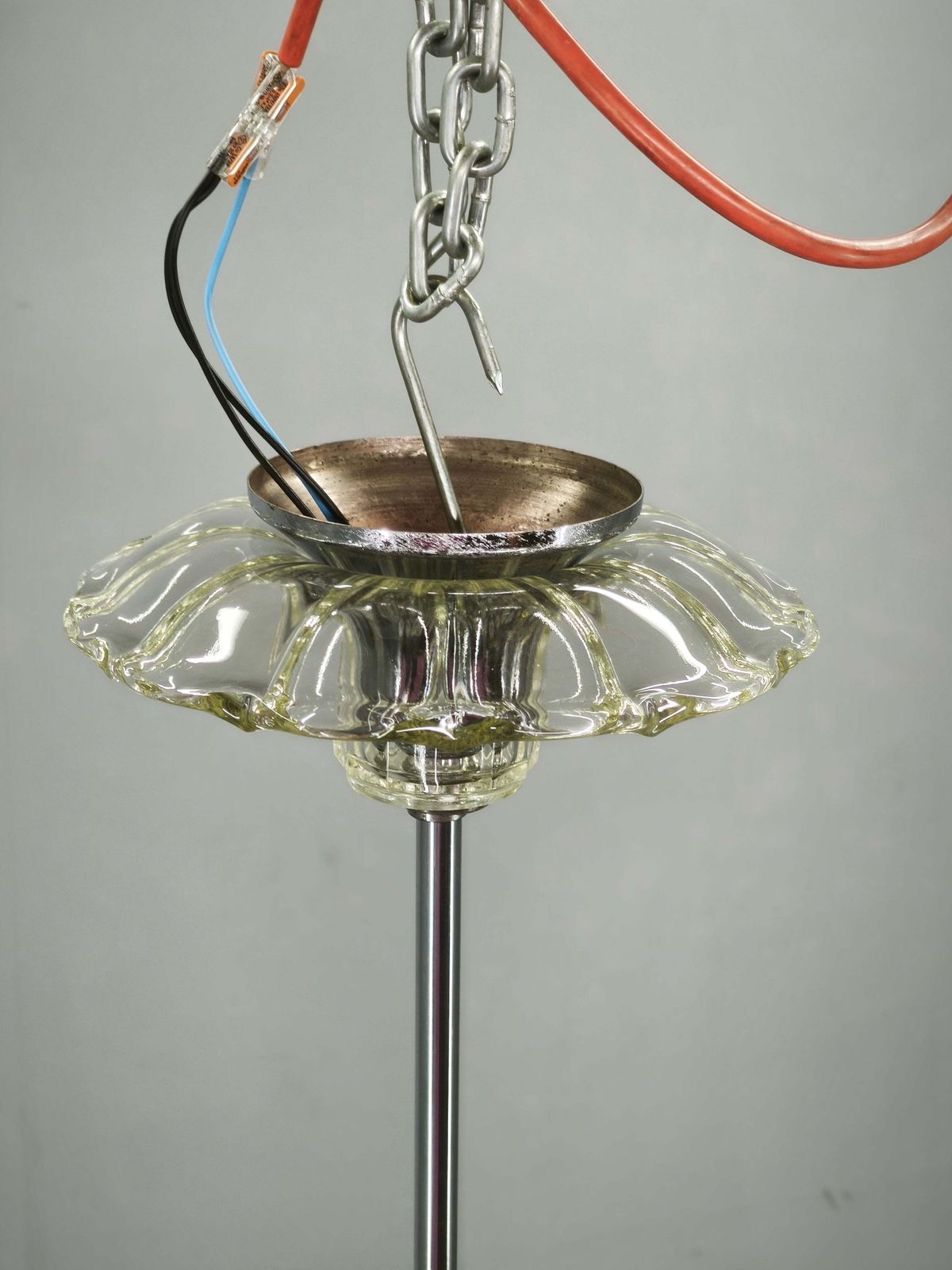 Lustre Art Déco à six bras en verre, Tchécoslovaquie, années 1930 photo Luminaires