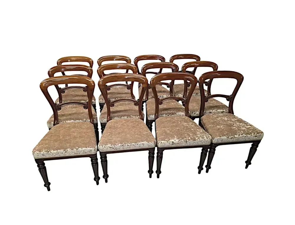 Zeer zeldzame, volledig gerestaureerde set van twaalf 19e-eeuwse eetkamerstoelen, toegeschreven aan Gillows photo furniture