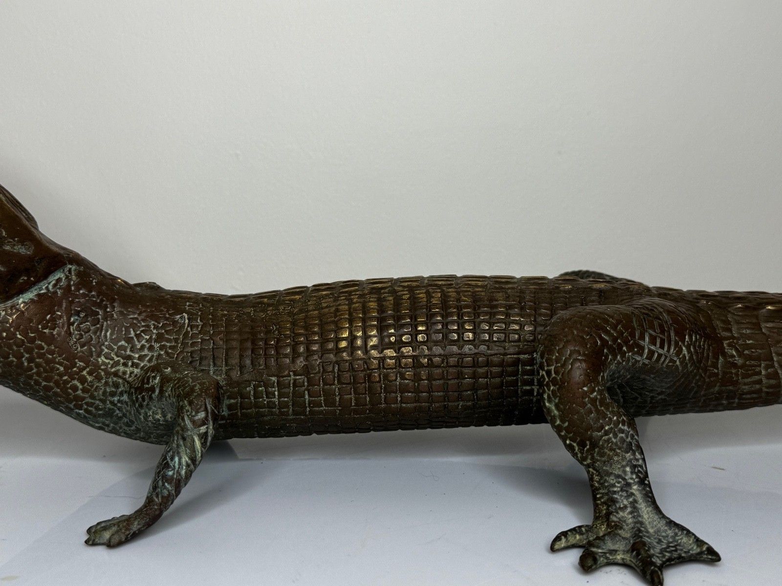 Early 20th Century Bronze Crocodile Fountain Head Garden Spout In The Manner Of Antoine Louis Barye photo vintage
