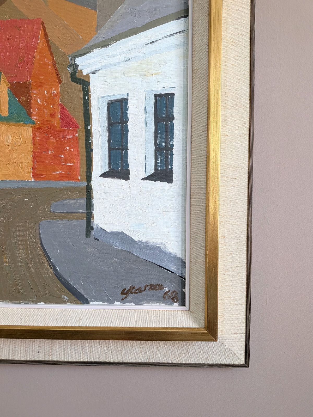 Where The Street Bends, olieverfschilderij jaren 1960 photo furniture