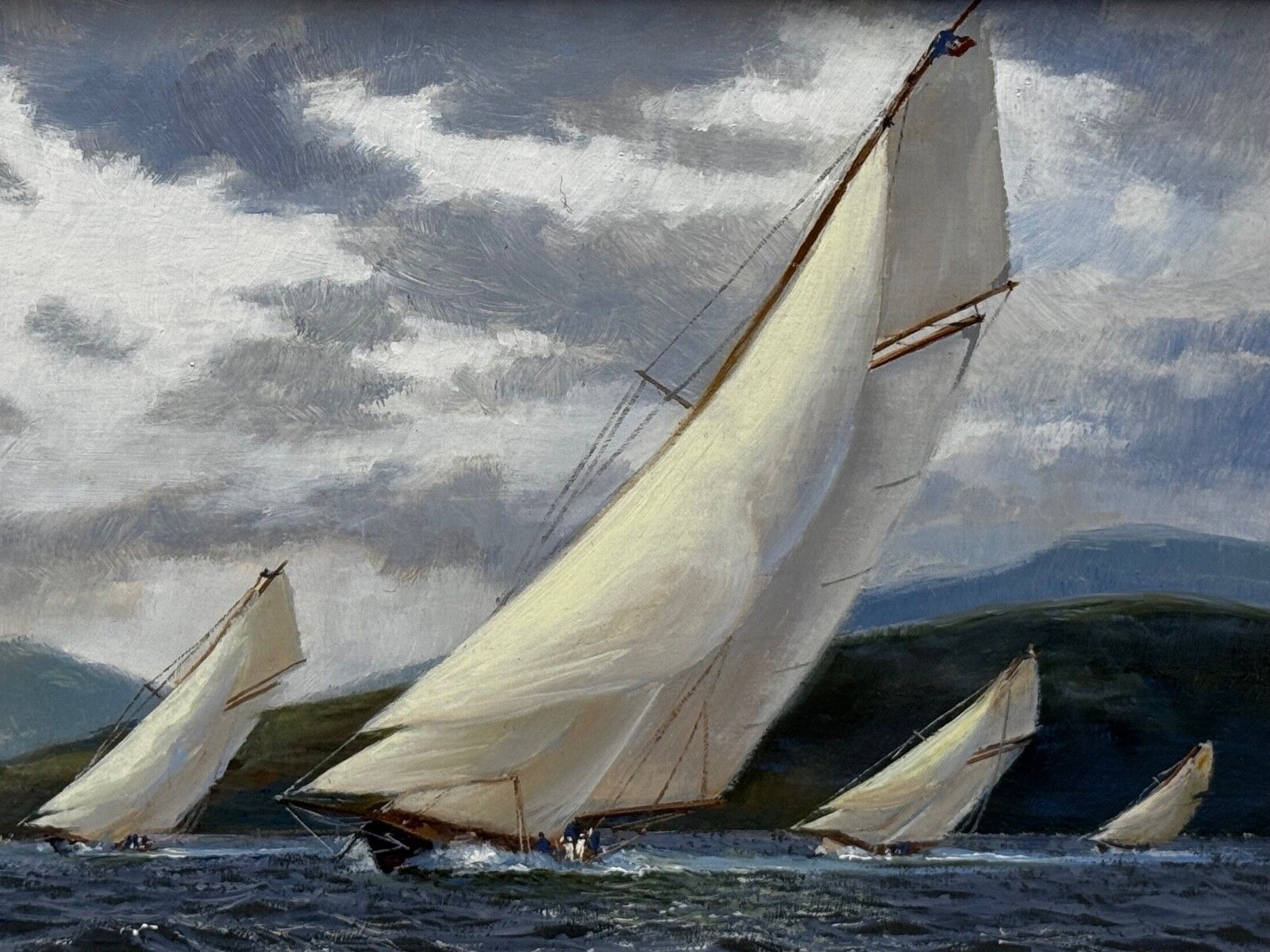 Oil Painting 1894 Britannia & Vigilante With Valkyrie II & Satanita On Clyde Signed By Stephen J Renard photo furniture