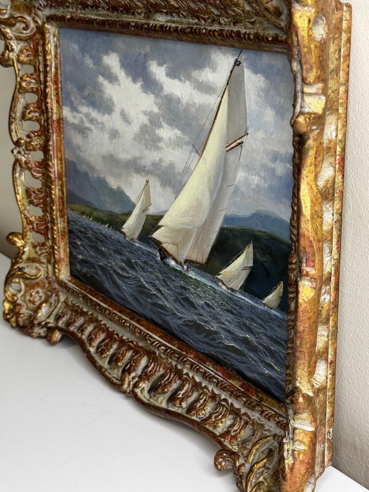 Art Oil Painting 1894 Britannia & Vigilante With Valkyrie II & Satanita On Clyde Signed By Stephen J Renard photo