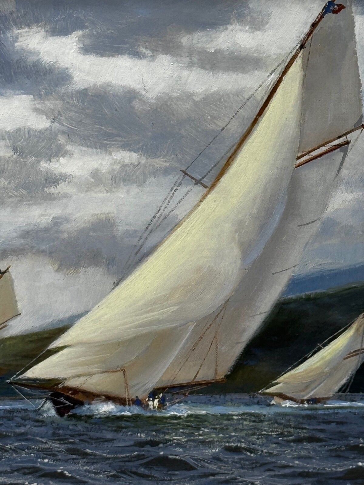 photo vintage Oil Painting 1894 Britannia & Vigilante With Valkyrie II & Satanita On Clyde Signed By Stephen J Renard