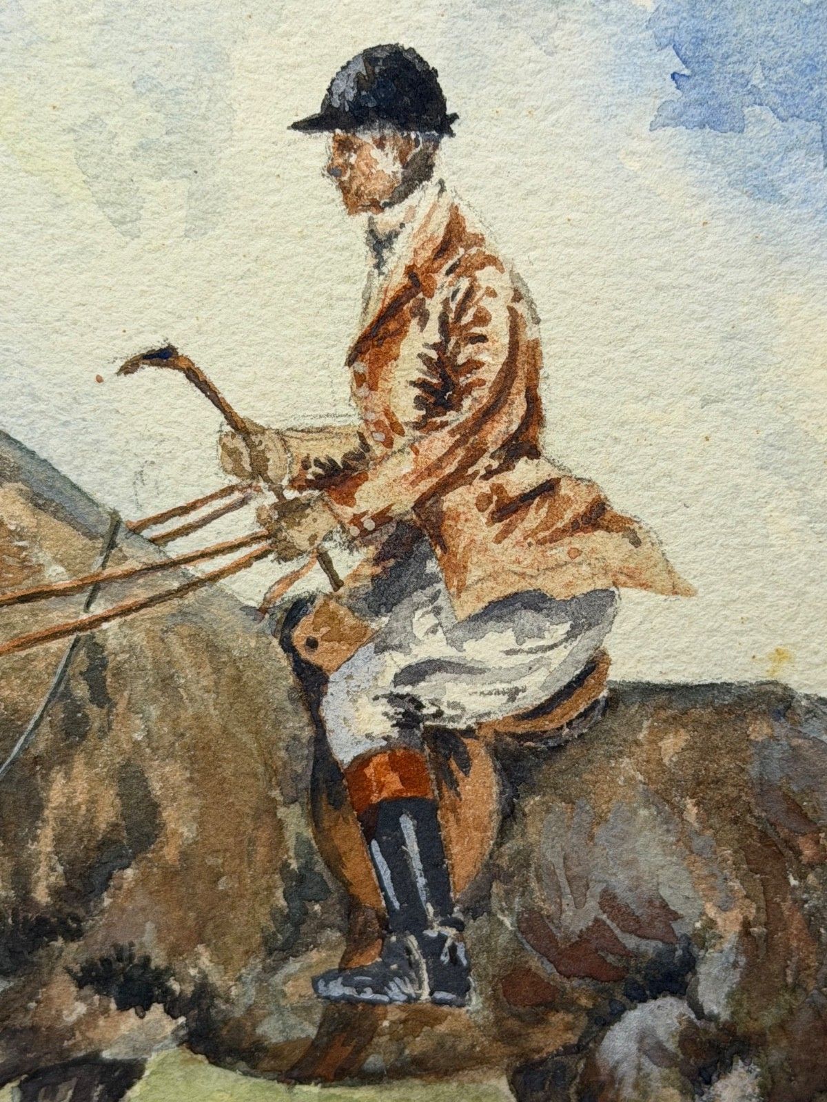 Vintage Watercolour British Sporting School The Huntsman On A Bay Hunter photo 2500.0