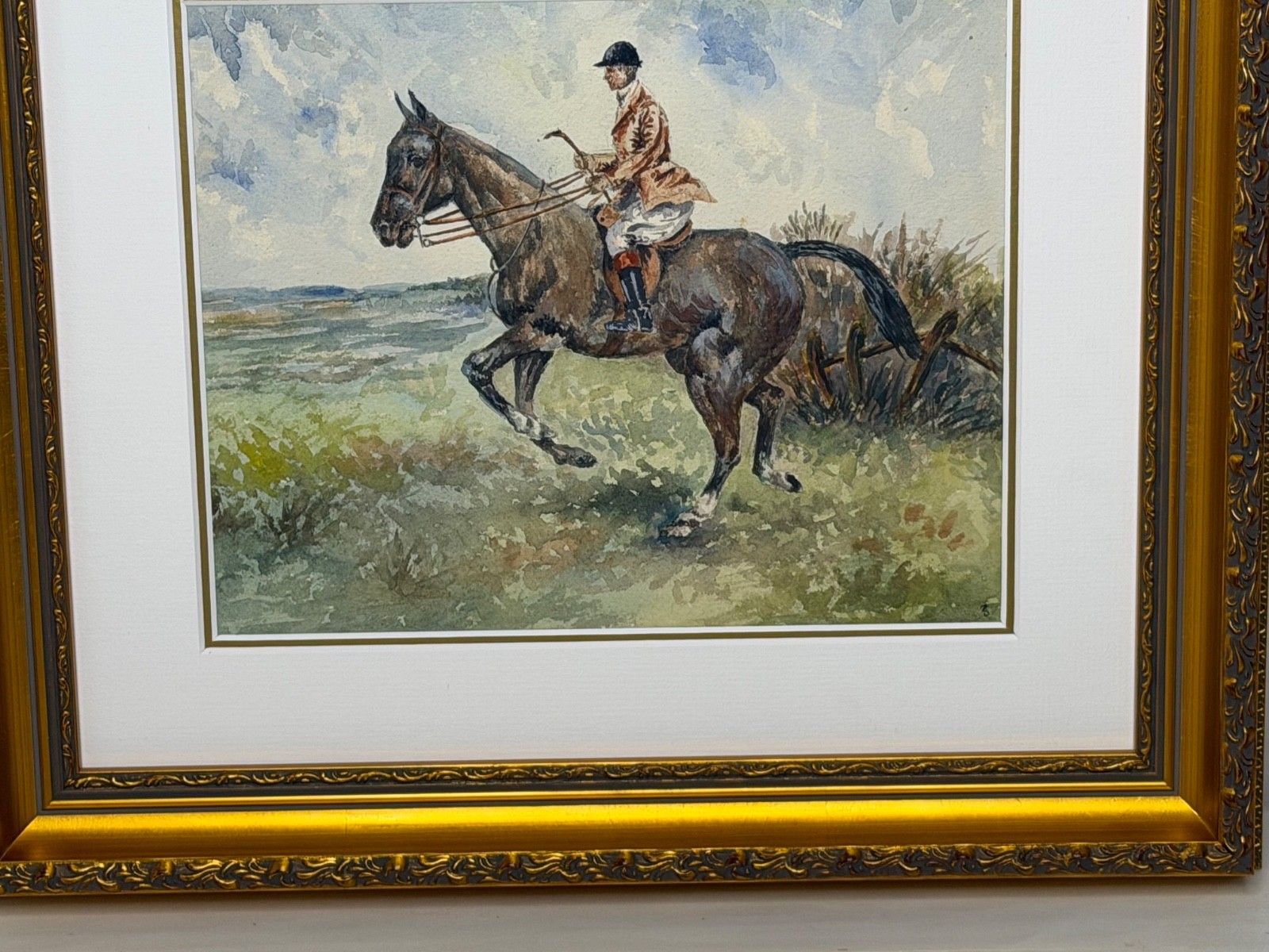 photo vinterior Vintage Watercolour British Sporting School The Huntsman On A Bay Hunter