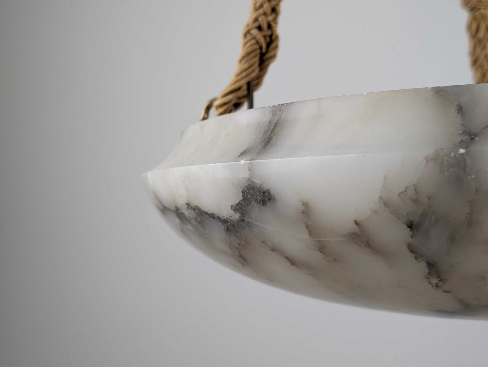 Timeless Art Deco Carved Alabaster Pendant Lamp, Black Veining, 1920s photo Lighting