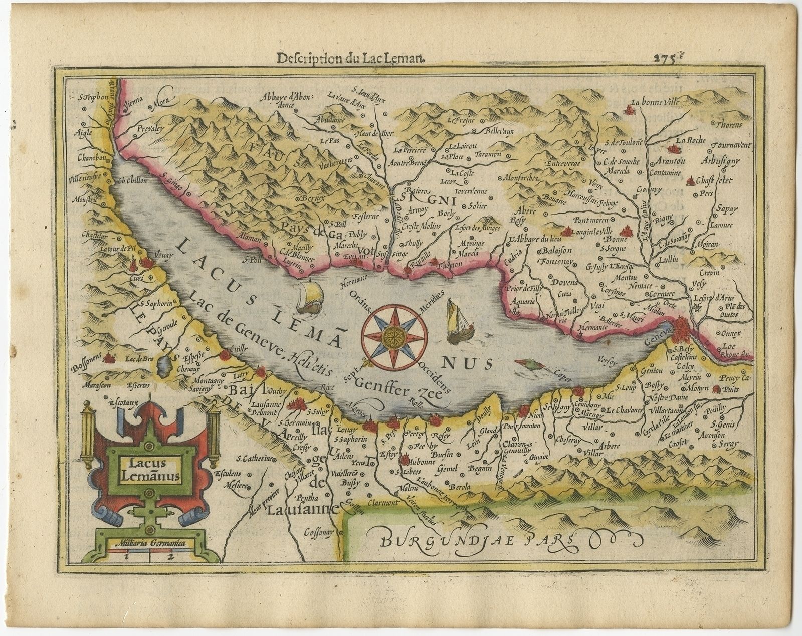 Antique Map Of Lake Geneva By Hondius (1613)