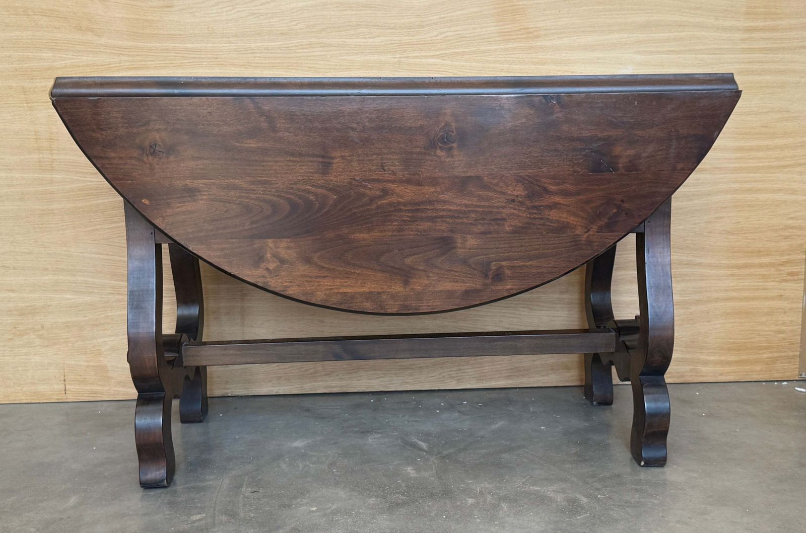 Antique Folding Console Table With Lyre Shaped Legs, Convertible Into A Round Dining Table photo vinterior
