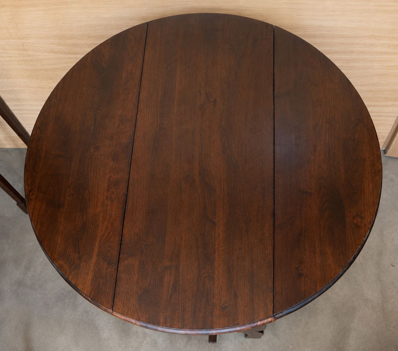 photo for sale Antique Folding Console Table With Lyre Shaped Legs, Convertible Into A Round Dining Table