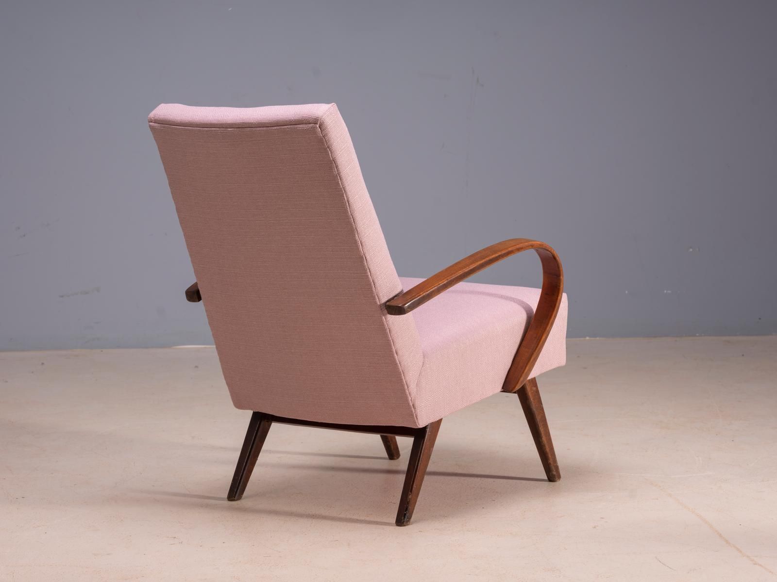 Restored Bentwood Armchairs By Jaroslav šmídek, Pair, Czechoslovakia, New Pink Upholstery, 61 × 82 × 81 Cm photo vintage
