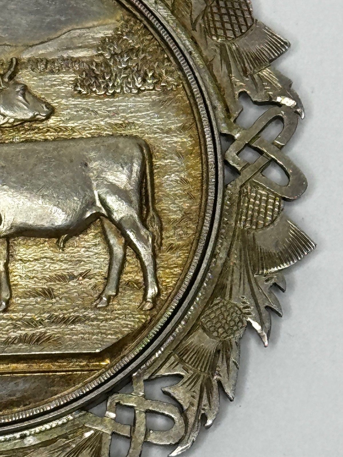 photo furniture Victorian Scottish Silver Agricultural Prize Medal Ayrshire Cow & Calf Bull