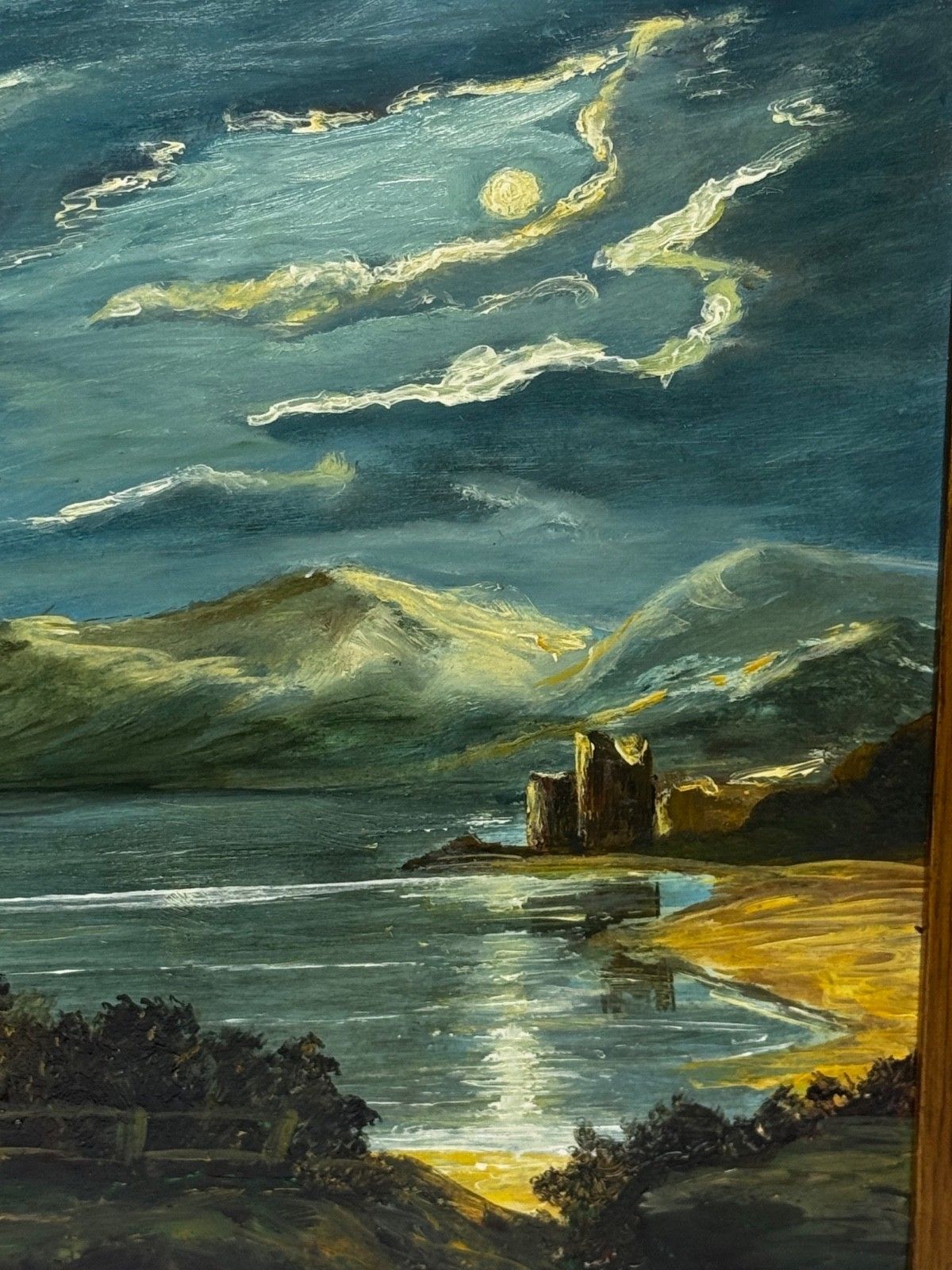 Mid Century Loch Ness Nocturnal Moonlight Oil Painting Urquhart Castle Scottish Highlands photo buy