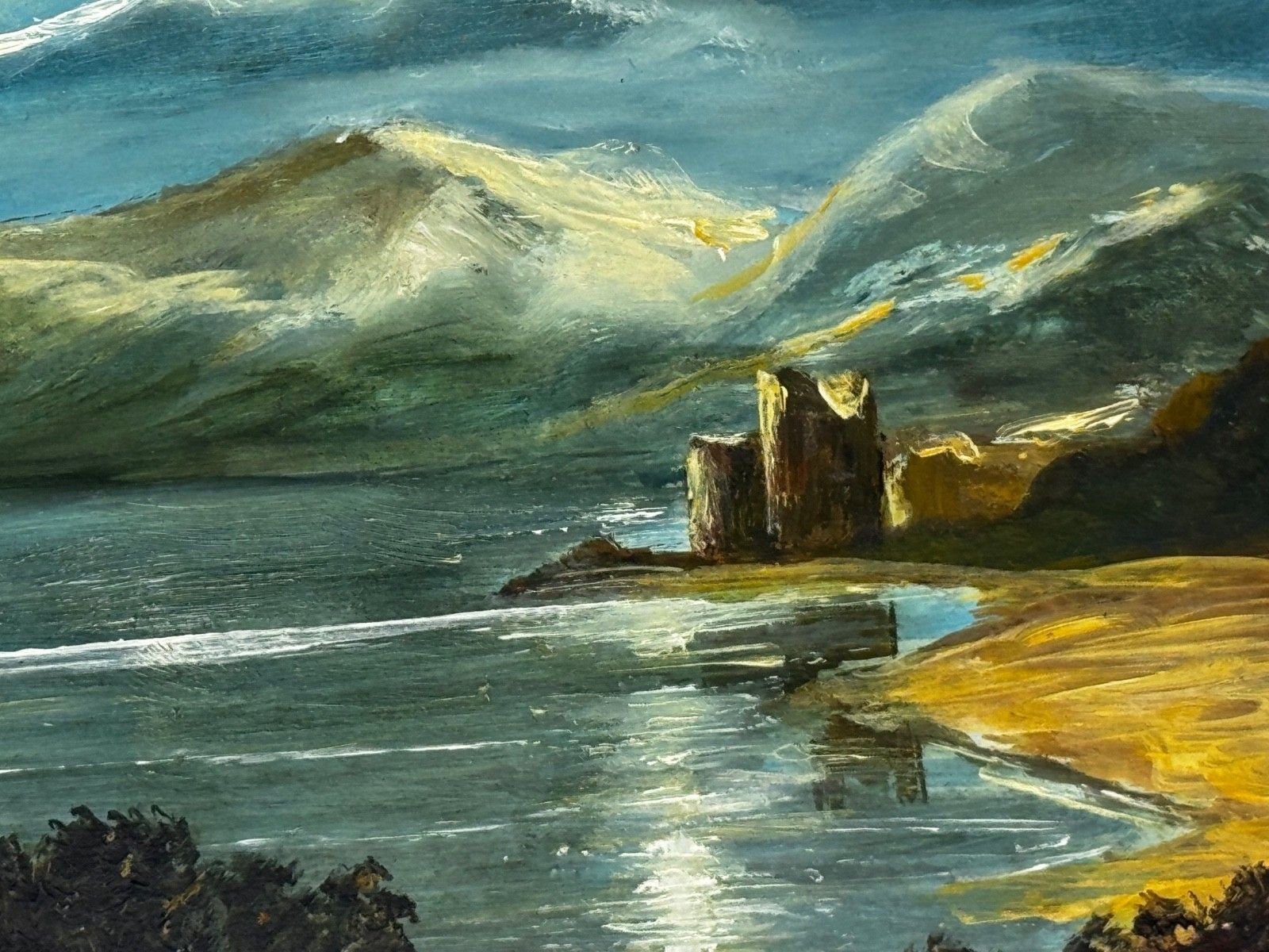 photo furniture Mid Century Loch Ness Nocturnal Moonlight Oil Painting Urquhart Castle Scottish Highlands