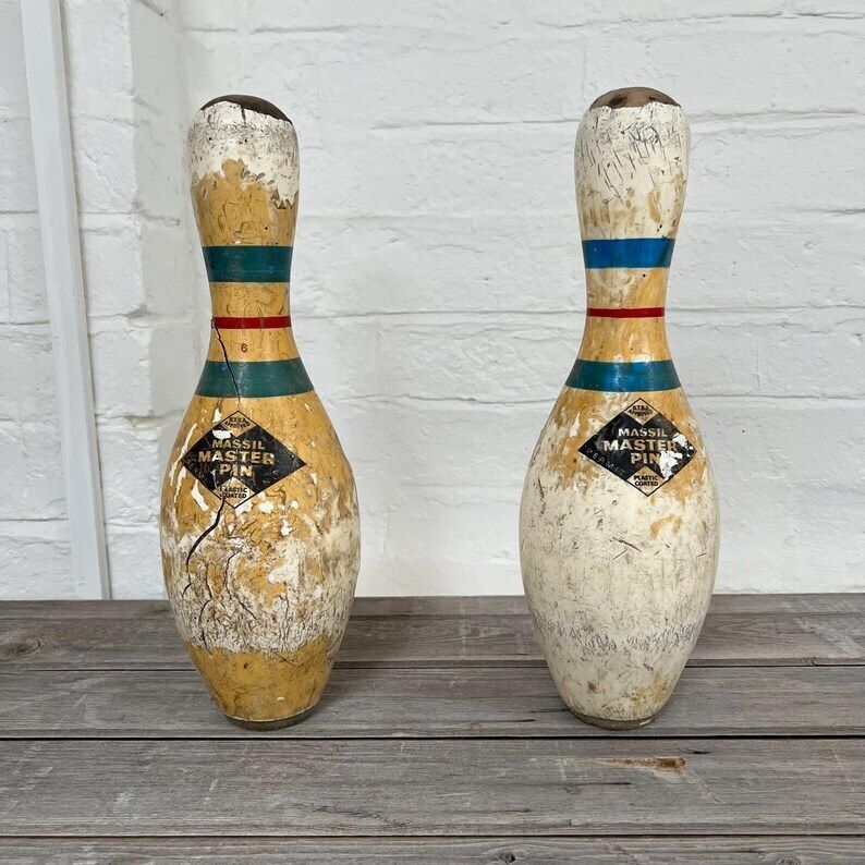 2 X Vintage Bowling Pins photo Home Decor