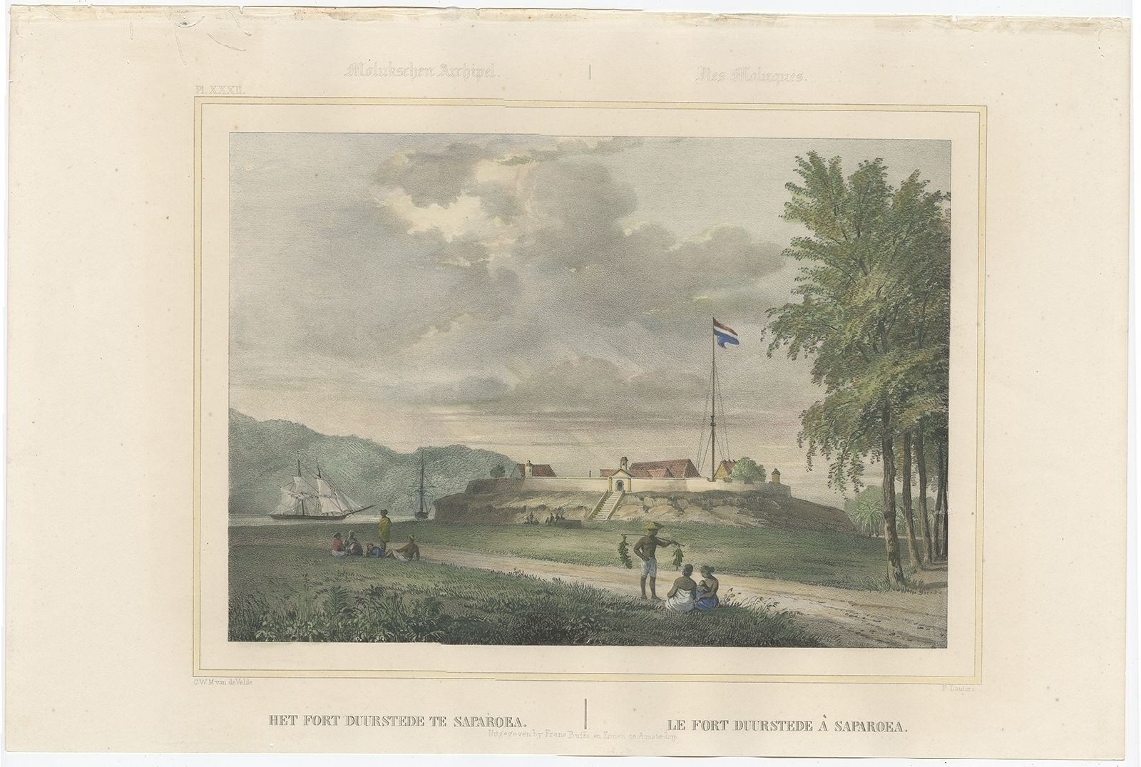 Antique Print Of Fort Duurstede By Lauters (1844)