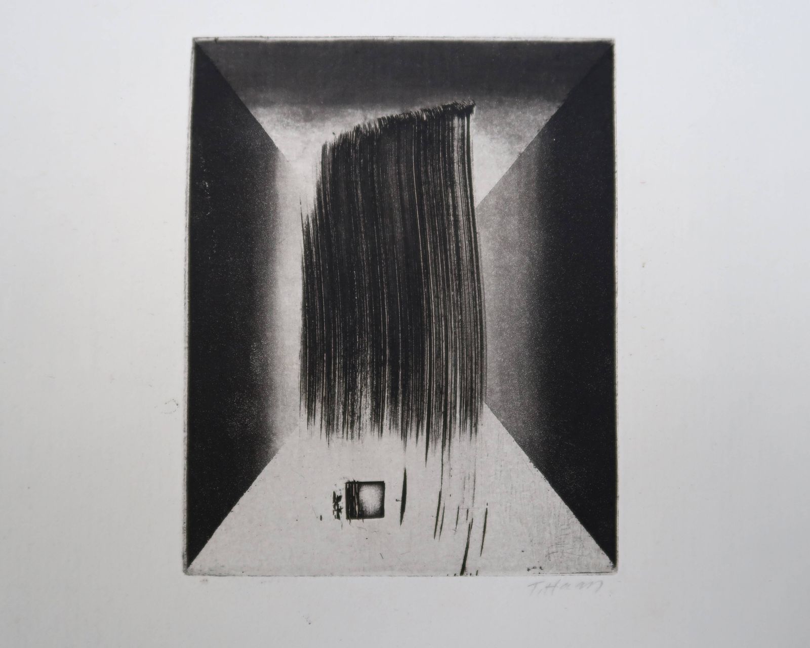 Minimalist Abstract Engraving In Black And White By Terry Haass, 1960s. photo furniture