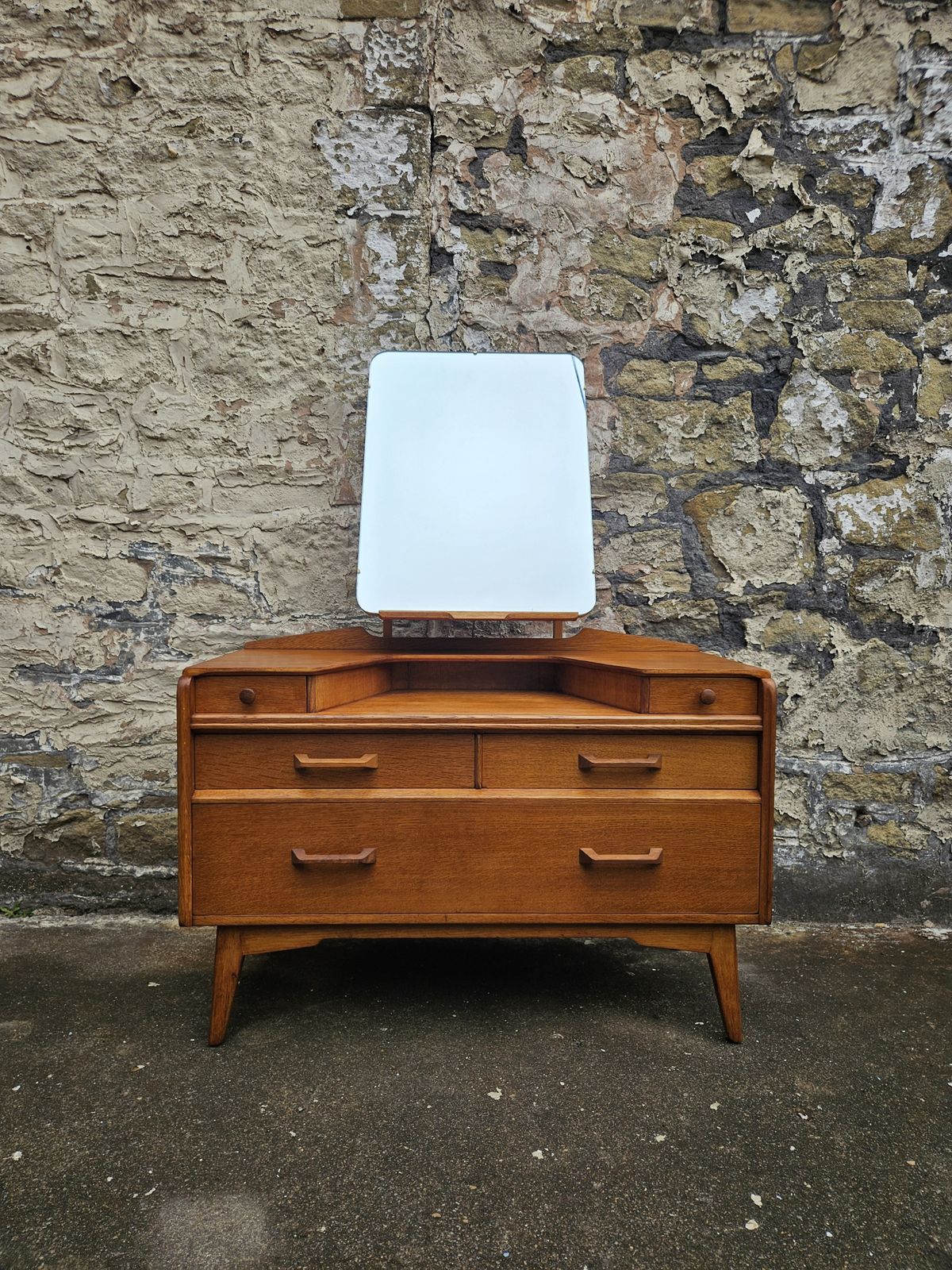 G Plan Oak Dressing Table: Brandon Range Mid Century Modern Five Drawer Chest