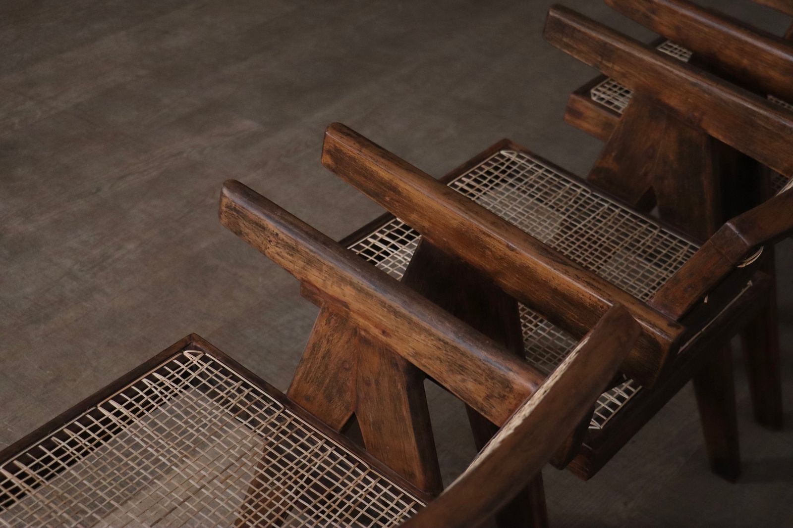 Set Of 8 Pierre Jeanneret Office Cane Chairs, India 1950s photo vintage
