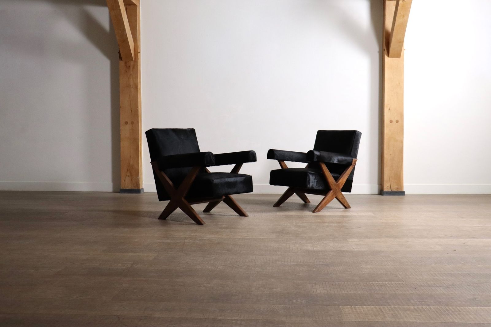 Pair Of Pierre Jeanneret X Leg Lounge Chairs, Chandigarh 1960s photo for sale