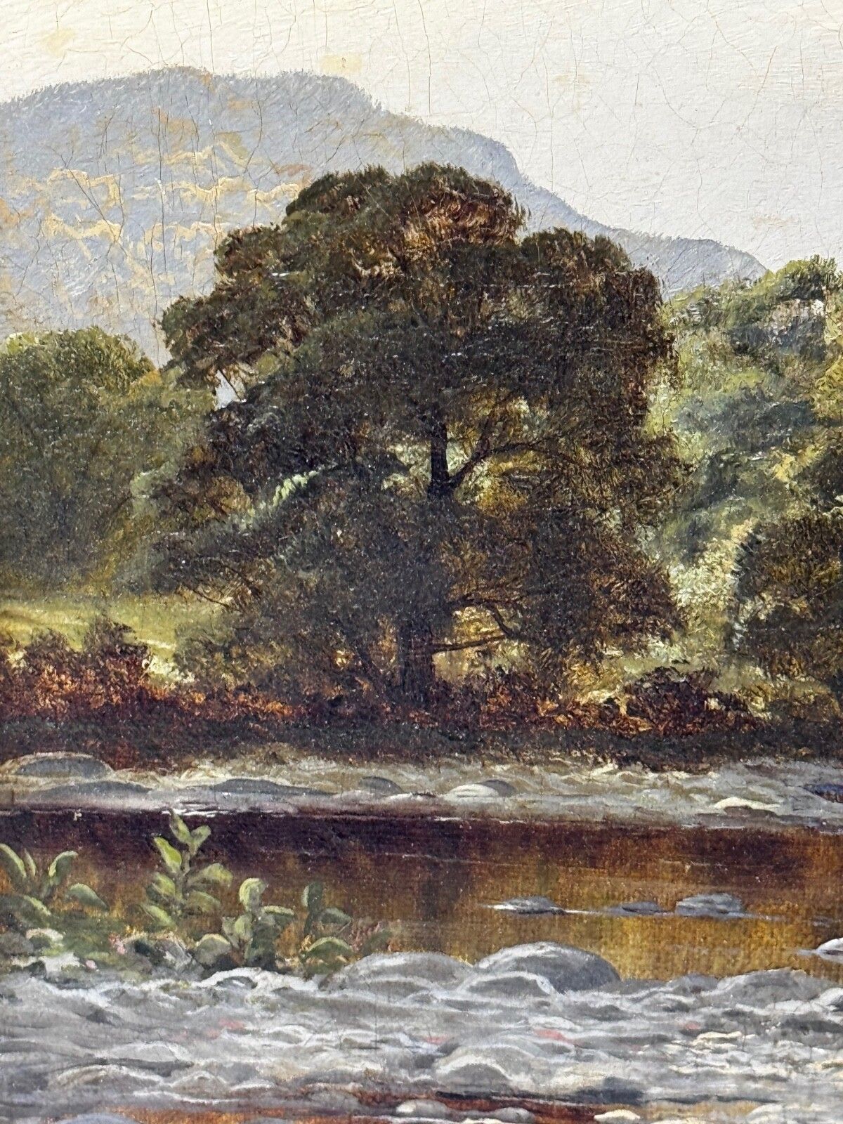 Victoriaans landschapsschilderij in olieverf nabij Capel Curig, Noord-Wales, gesigneerd John Cuthbert Salmon photo vintage