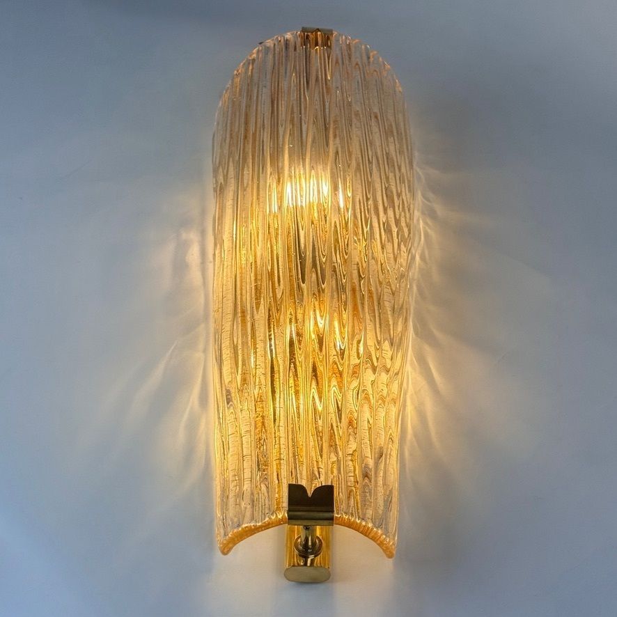 Late 20th Century Pair Of Brass And Pink Murano Glass W/ Gold Glitter Sconces photo 5000.0