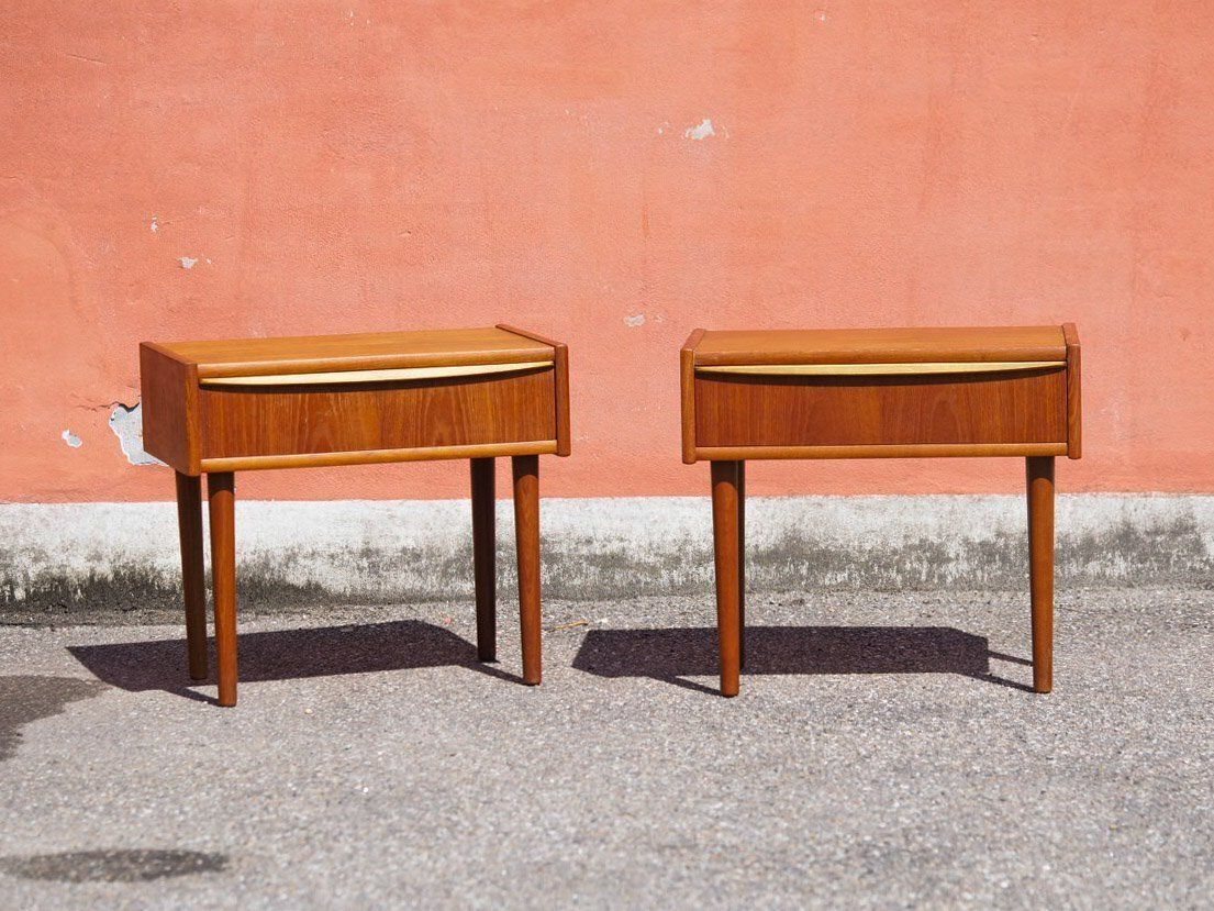 Vintage Teak Veneer Bedside Tables, Denmark, 1960, Set Of 2 photo furniture