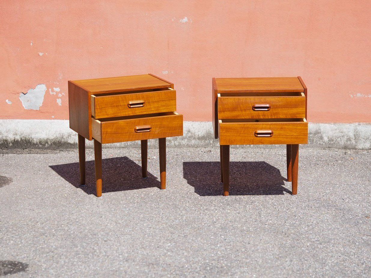 Vintage Teak Veneer Bedside Tables, Denmark, 1960, Set Of 2 photo vinterior