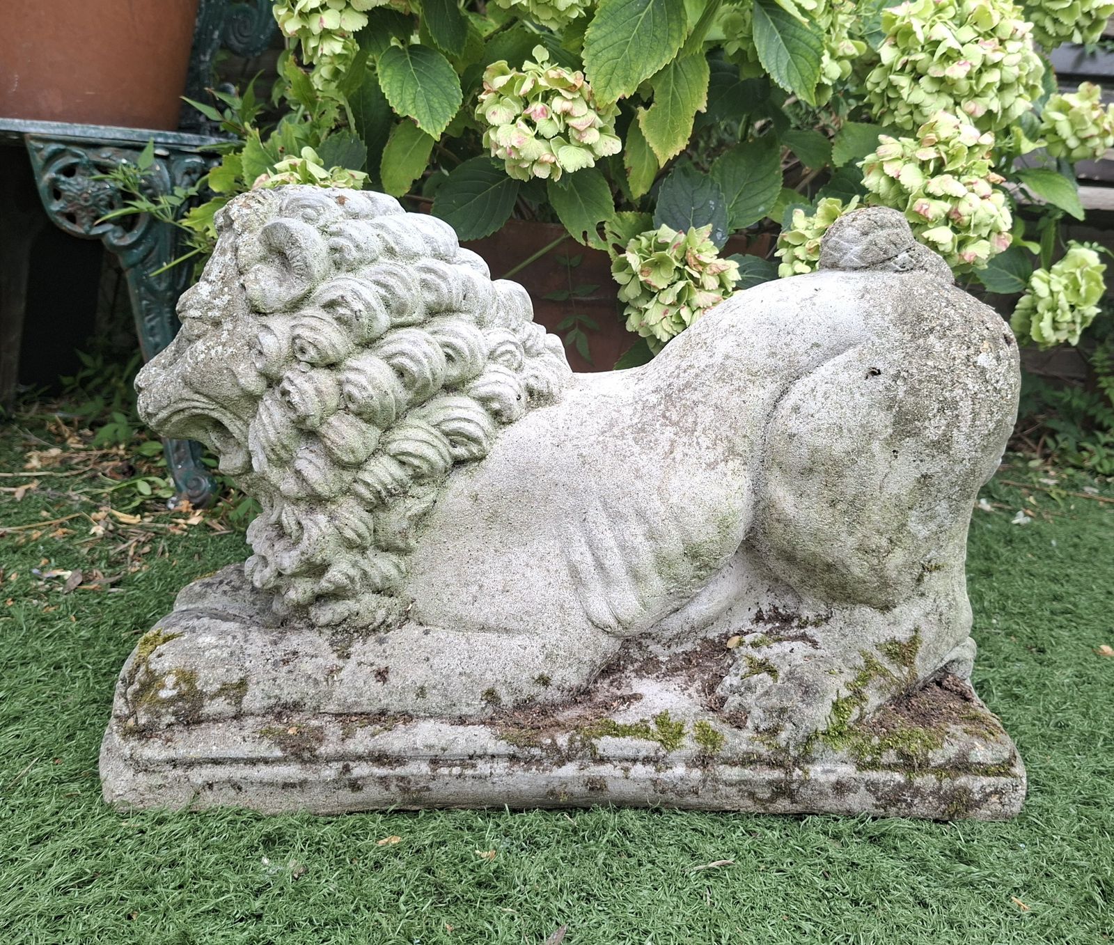 Pair Of Antique Stone Recumbent Guardian Lions photo 625.0