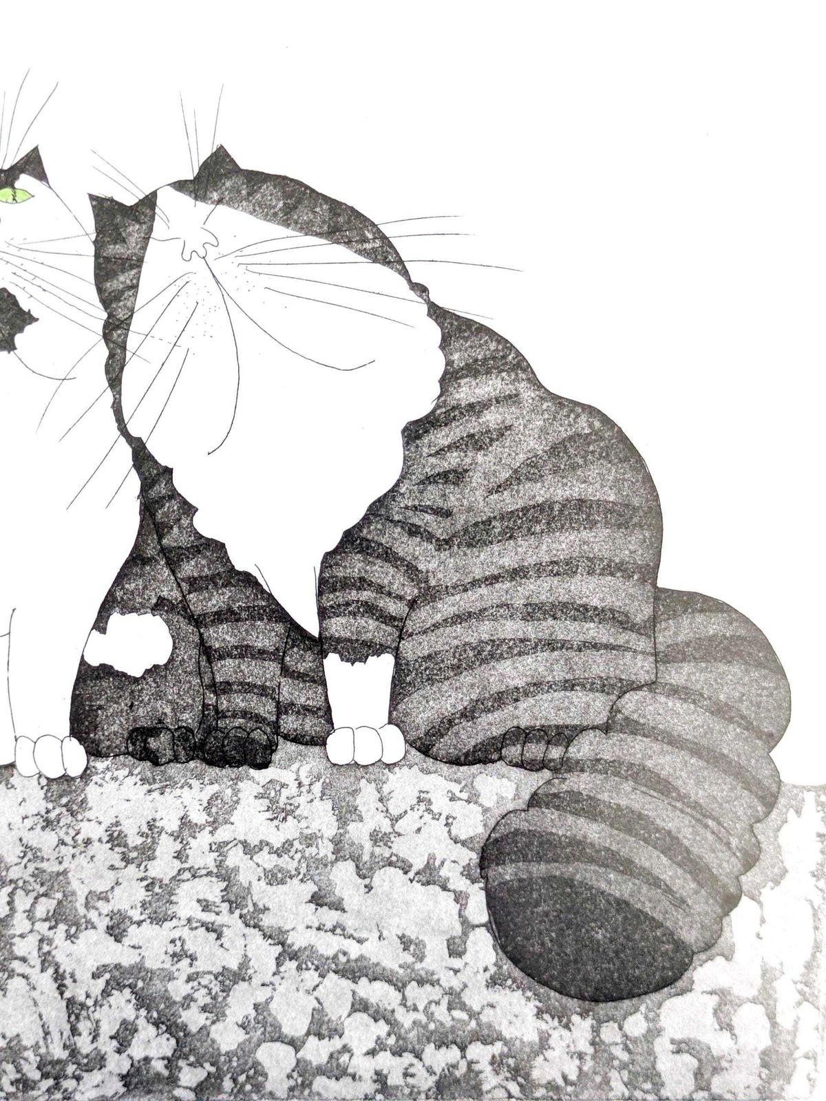 Eva Ziolkowski gesigneerde ets van katten, genummerd 79/100, "Zweisamkeit", ingelijst wandkunst photo buy