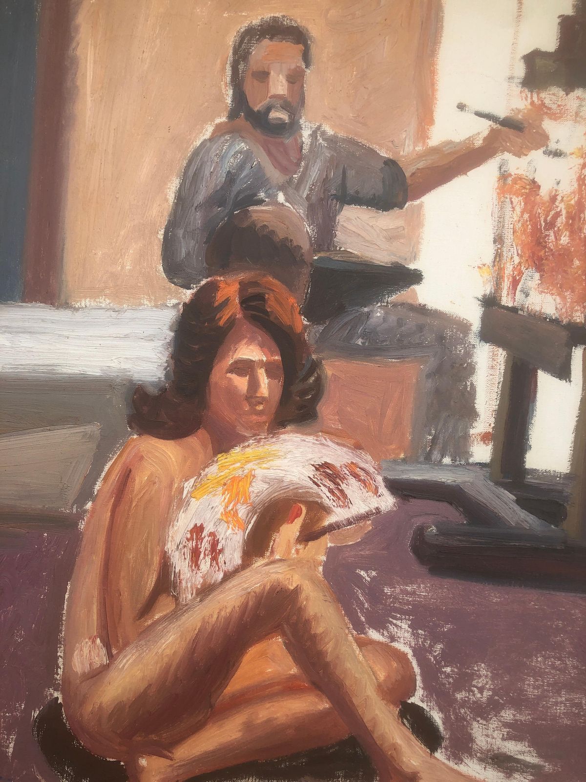 Jordi Curos Spaans figuratief schilderij naakt atelier interieur modern olieverf doek ca. 1978 photo buy
