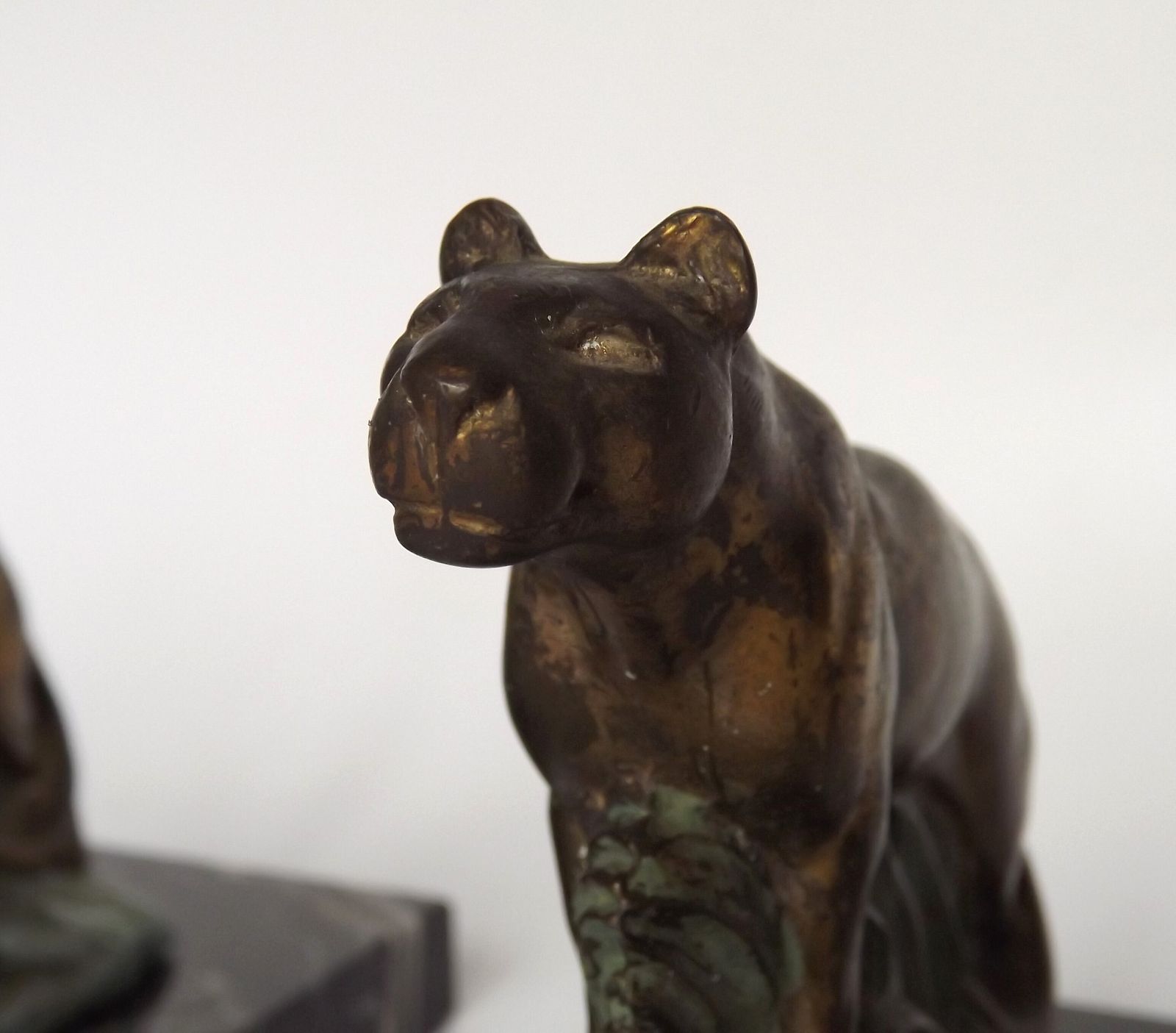 140.0 French Art Deco Panther Book Ends   Marble And Metal Bookends photo