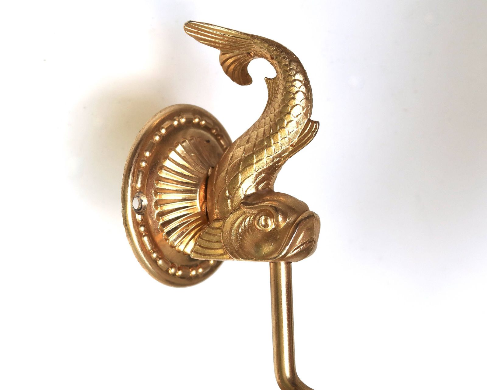 Wall Shelf In Gold Metal And Black Glass Adorned With Fish. photo buy