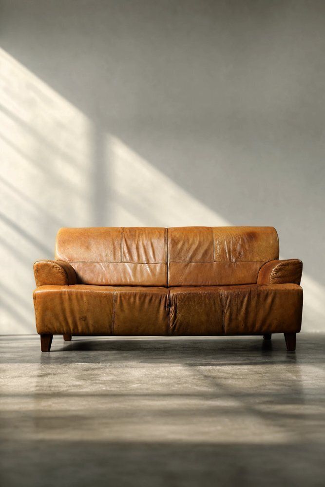 Mid-Century Modern Industrial bruinleren 3-zitsbank, jaren 1960