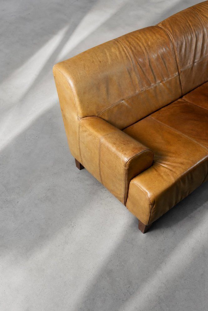photo vintage Mid Century Modern Industrial Brown Leather 3 Seater Sofa, 1960s