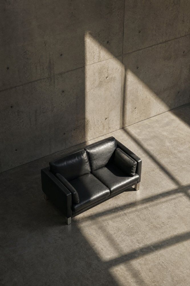 Mid Century Danish Modern Two Seater Black Leather Sofa, 1970s photo vintage