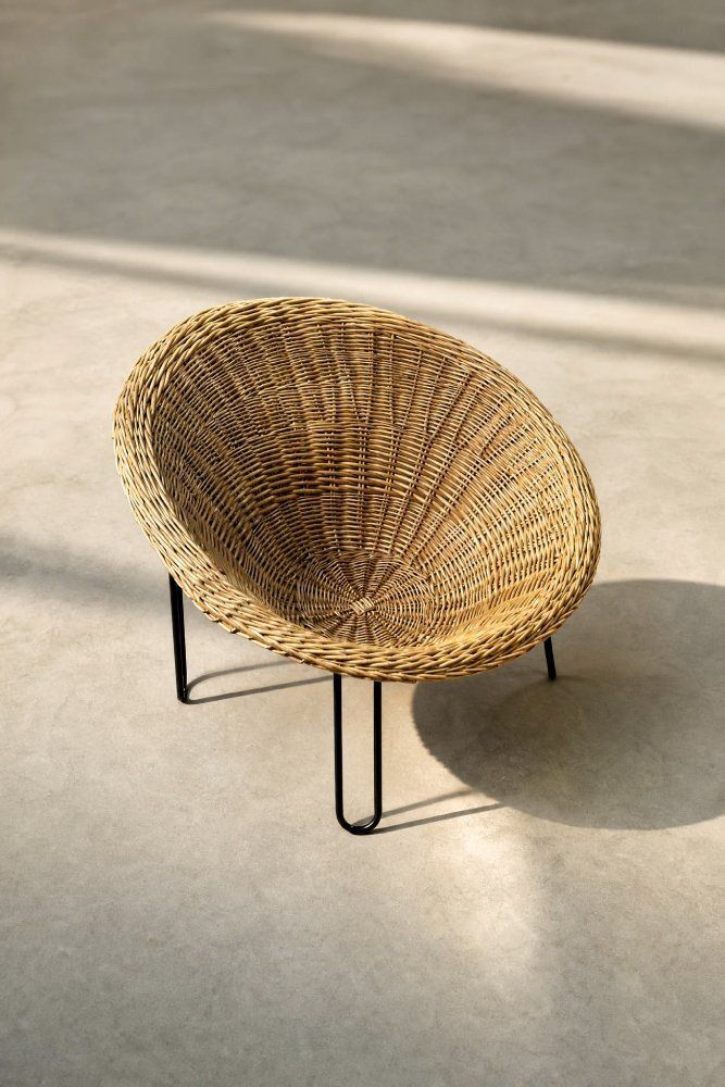 photo for sale Vintage Italiaanse Modern Boho Rattan Bolvormige Schaalstoelen, ca. jaren 1950