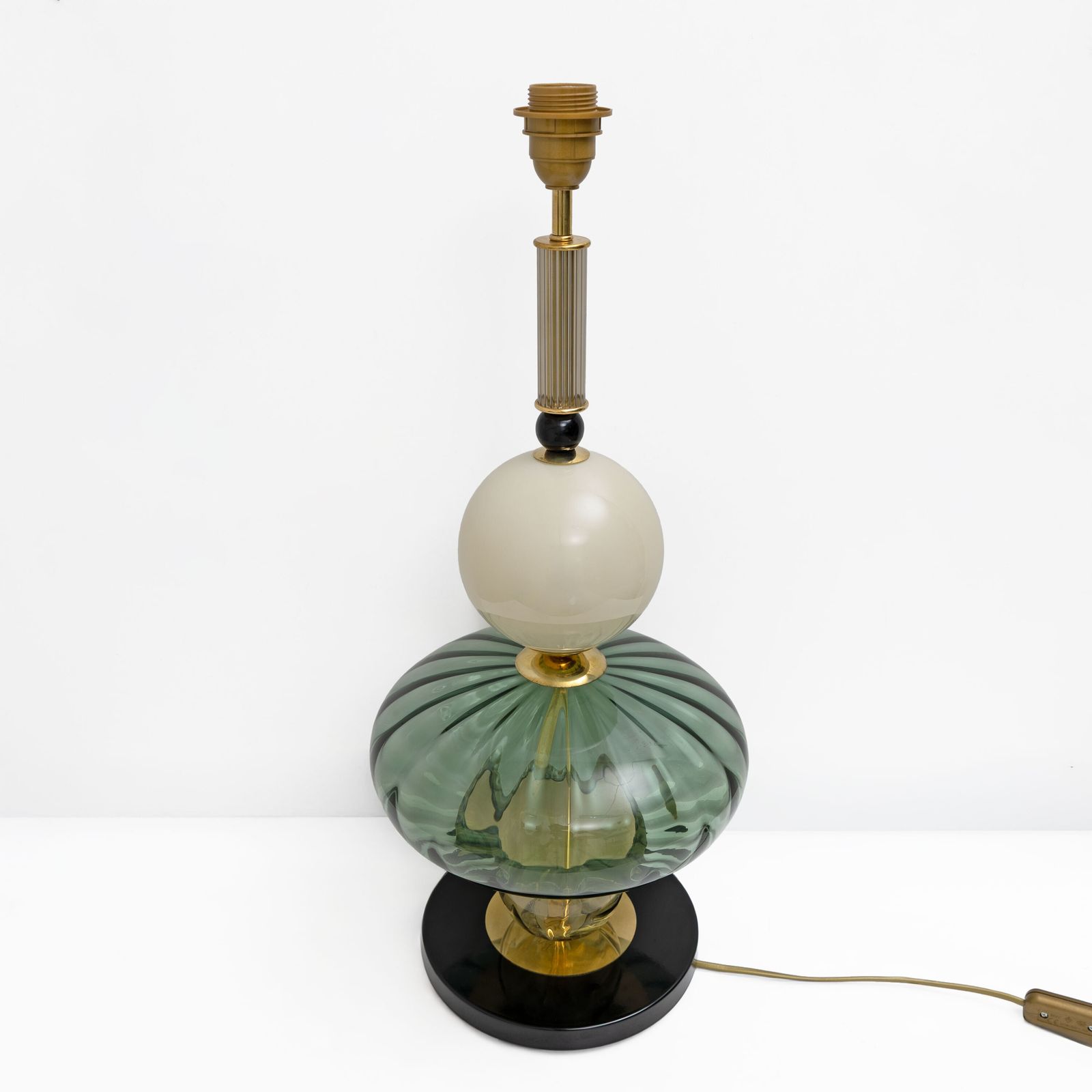 Pair Of Geometric Murano Glass Table Lamps In Green And White, Sottsass Style photo Lighting