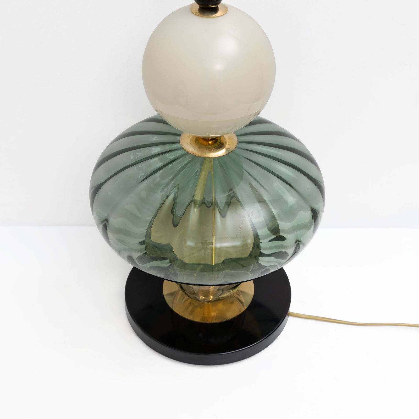 Pair Of Geometric Murano Glass Table Lamps In Green And White, Sottsass Style photo 2745.0