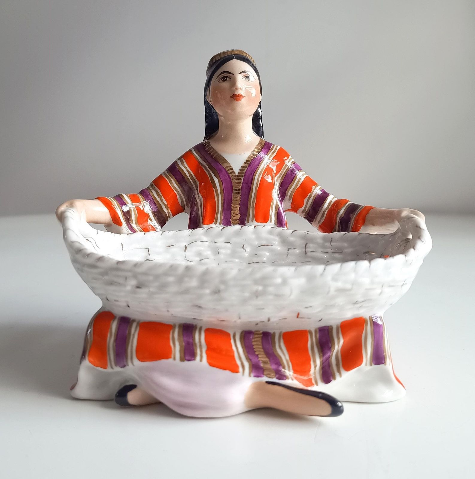 Lomonosov Lfz Porcelain Figure Of Uzbek Girl With Basket, Sculptor G. Stolbova, Red Mark