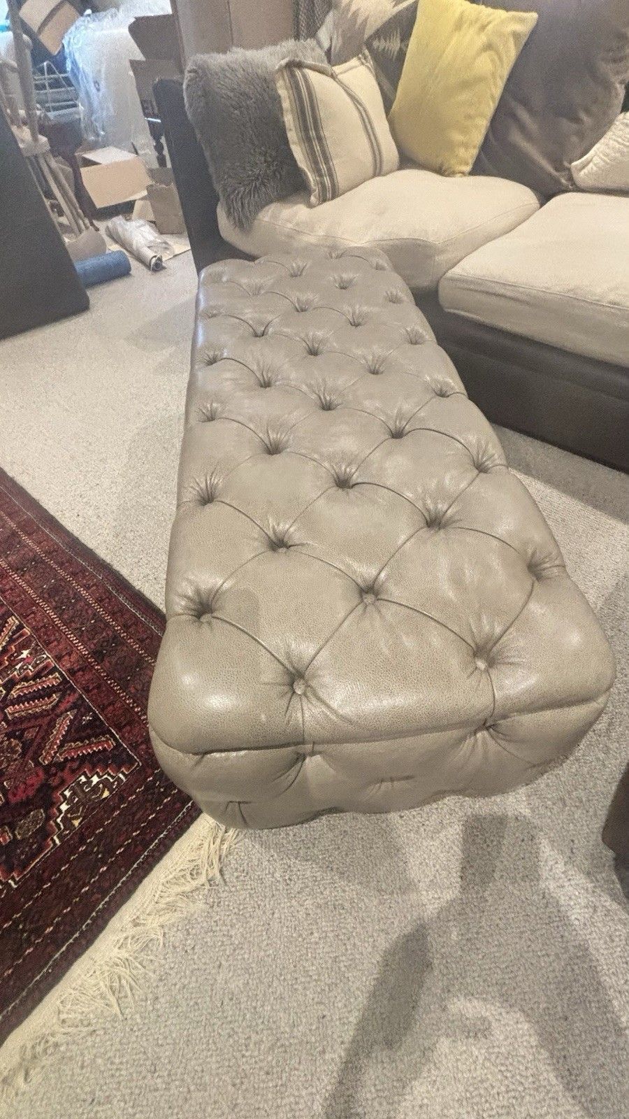 photo for sale Chesterfield Tufted Faux Leather Banquette Bench Footstool Coffee Table /Beige