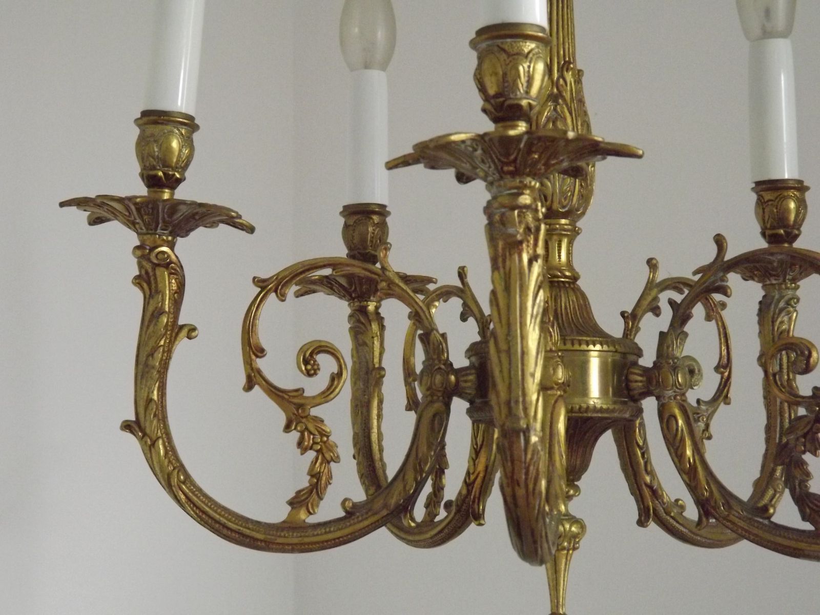 Lustre Art Nouveau à 5 lumières en bronze, style français photo vintage