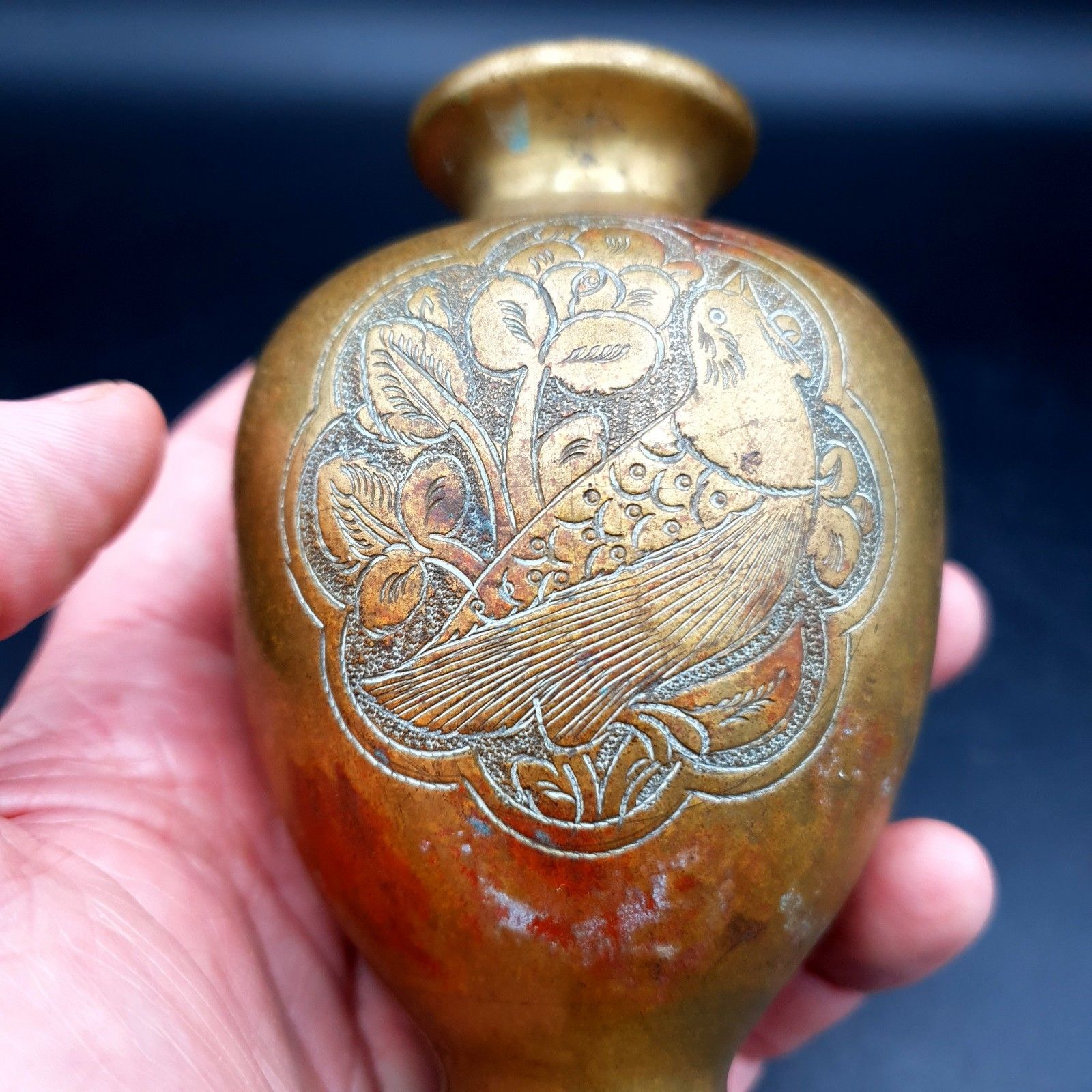 photo furniture Antique Alfred Salzmann Jerusalem Palestine Brass Bird Vase C 599 C.1930 10.6cm